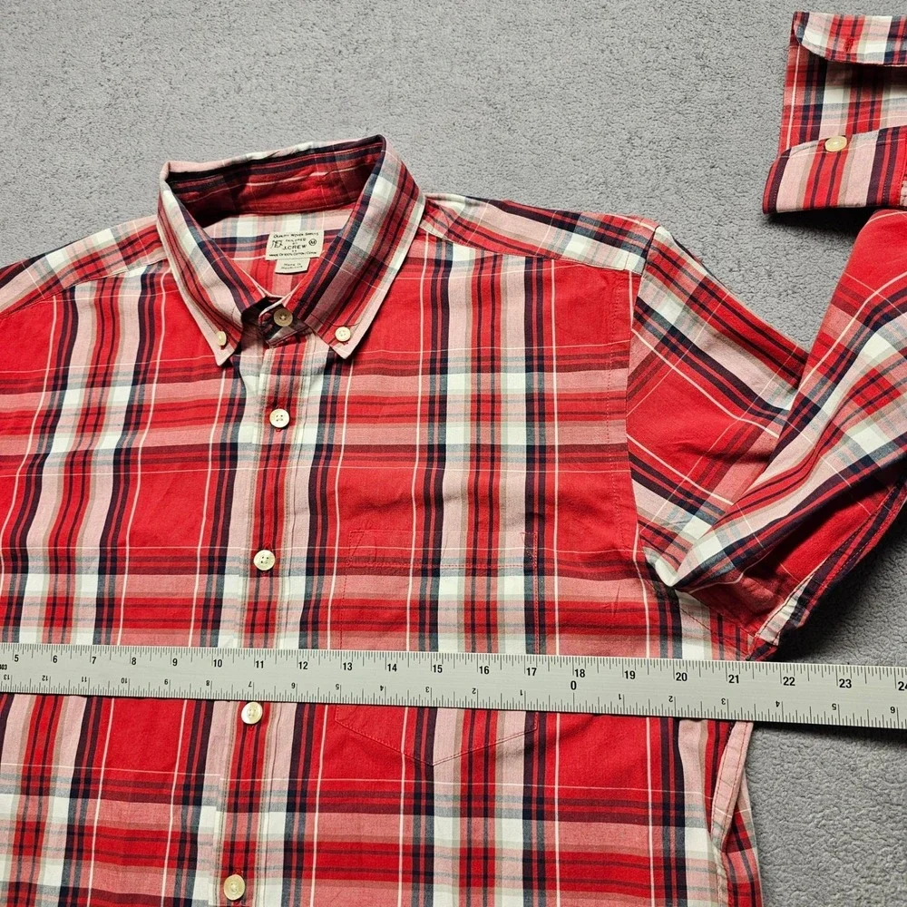 J.Crew Shirt Mens Medium Red White Plaid Long Sleeve Collared Casual Button Down